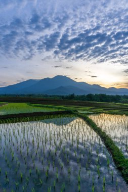 Bengkulu, Endonezya 'daki güzel dağların üzerindeki gökyüzünün sabah görüntüsü