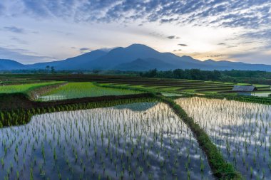 Sabahları gökyüzünün yansıması Endonezya 'nın güzel dağlarının üzerinde.