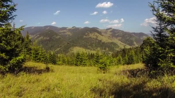 Berg, spruce och sky. Timelapse — Stockvideo