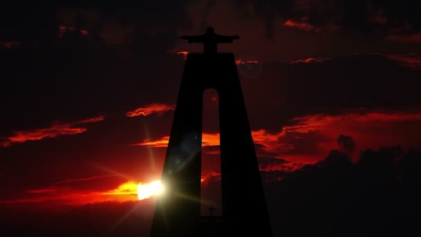 Cristo Rei and Sunrise. Timelapse — Stock Video