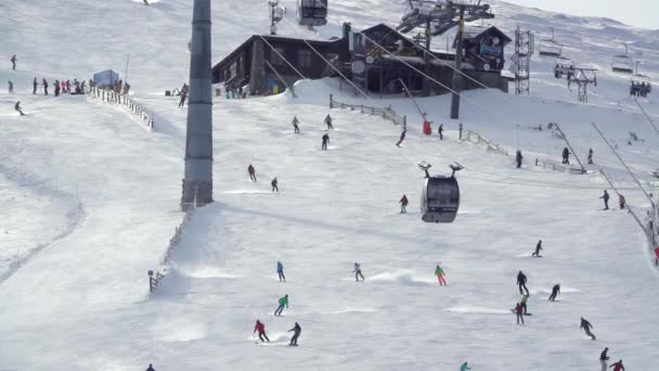 Slovakia Jasna Ski Resort Many Skiers Slope Aerial View Slow — Stock Video