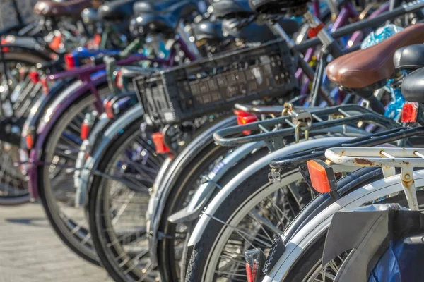 네덜란드 암스테르담의 자전거 주차장에서 새롭고 자전거들 — 스톡 사진