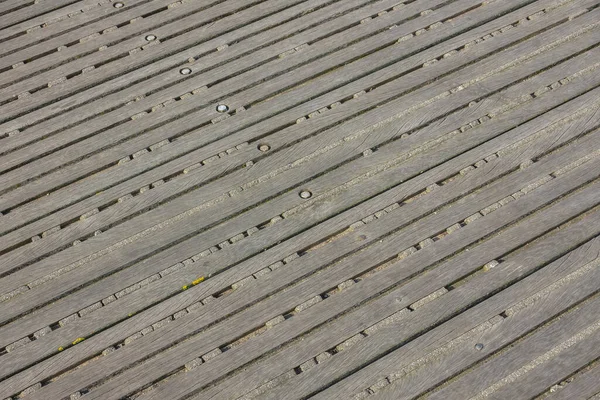 Background Decking Made Old Bolted Wooden Battens Remains Old Cement — Stock Photo, Image