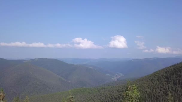 Ucraina Giornata Estiva Soleggiata Tra Montagne Boscose Dei Carpazi Drone — Video Stock