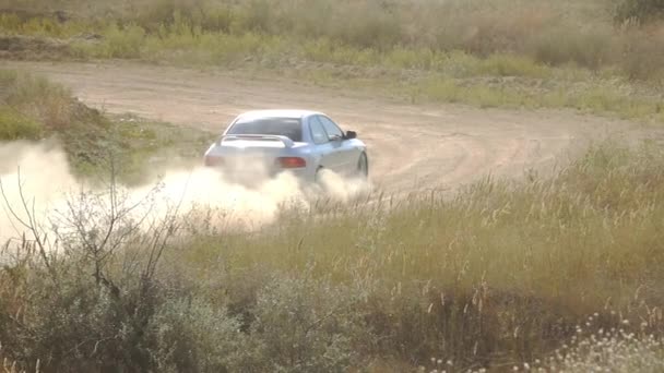Sunny Summer Day Car Goes Corner Skid Lot Dust Slow — Video Stock