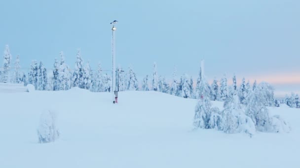 Inverno Finlândia Crepúsculo Estação Superior Dos Teleféricos Esqui Não Pessoas — Vídeo de Stock