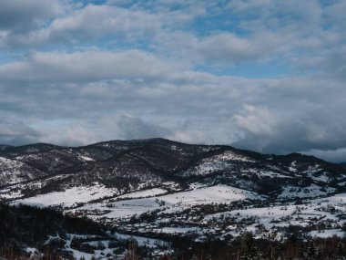 Breathtaking frosty landscape in the Transcarpathian mountains