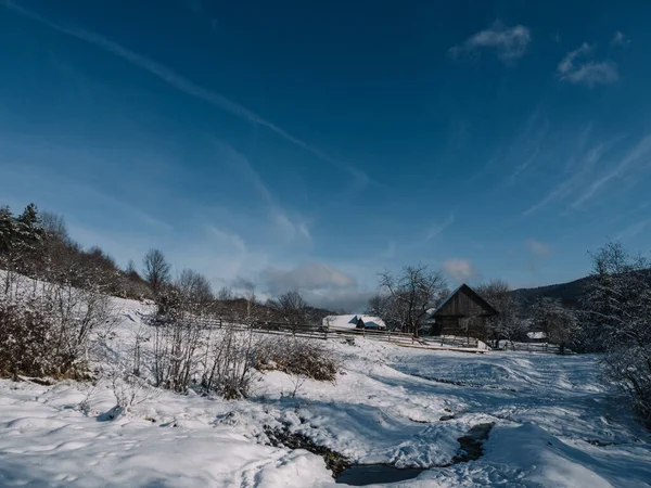Breathtaking Frosty Landscape Transcarpathian Mountains Winter Стоковое Фото