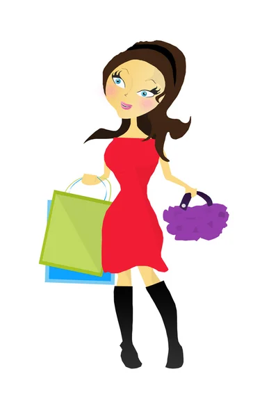 Shopping girl karikatür çizimi