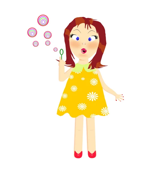 Cartoon illustratie van een meisje met zeepbellen — Stockfoto