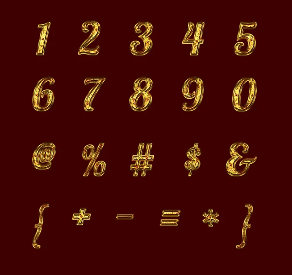 Золотые цифры и знаки с рубинами . — стоковое фото
