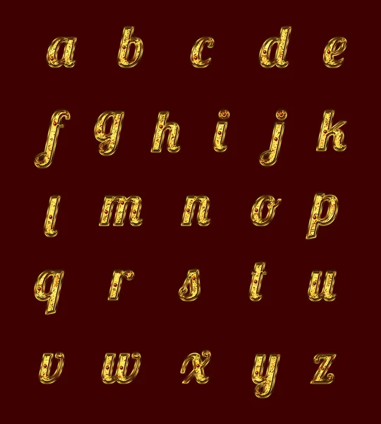 Goldenes Alphabet mit Rubinen. Stockbild