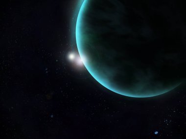 Uzayda ikili yıldızlı bir gezegenin dijital resmi