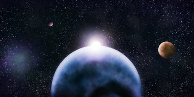 Uzayda ayı olan bir gezegenin dijital resmi