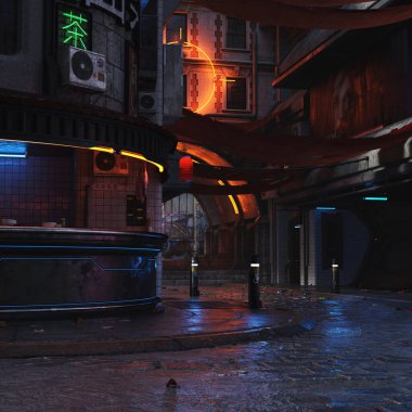 futuristic cyberpunk city at night