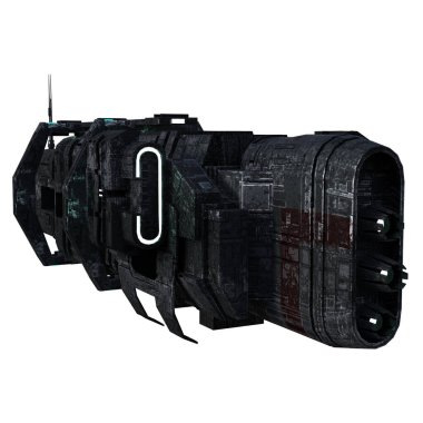 Siyah bilimkurgu uzay gemisi beyaz arkaplanda