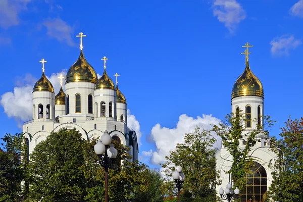 Gloed gouden kruisen. Kathedraal van Christus de Verlosser, kaliningrad (tot 1946 koenigsberg), Rusland — Stockfoto