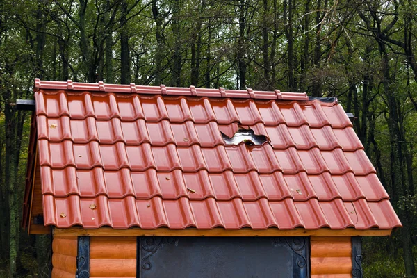 Barbarism: a hole in a new roof — Stock Photo, Image