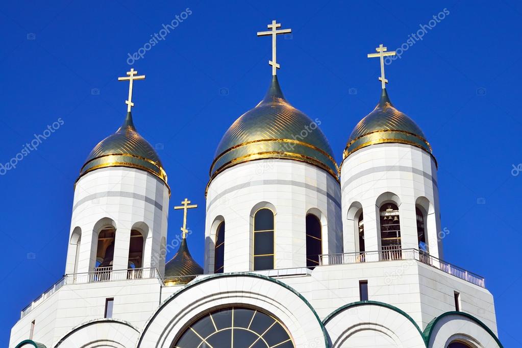 Domes of Russian Orthodox Church. Cathedral of Christ the Savior, Kaliningrad, Russia