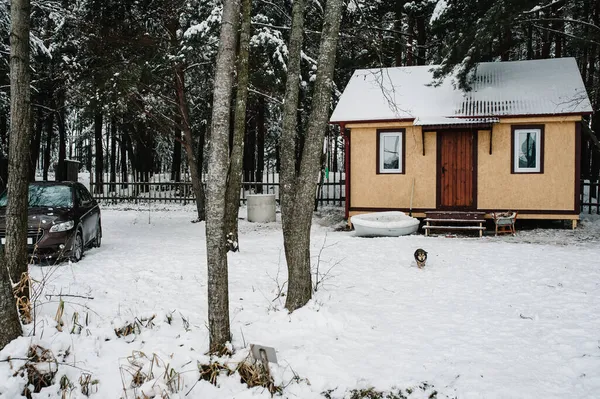 Holzhaus Der Nähe Des Sees Wald Zum Winterangeln — Stockfoto