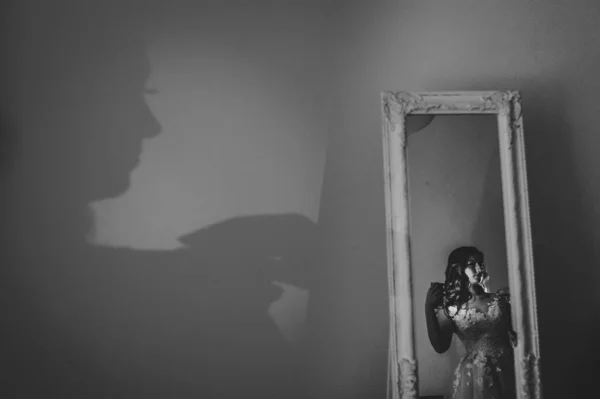 Έργα Τέχνης Θόρυβος Σιτηρά Σκιά Γυναίκας Πορτρέτο Νεαρή Ελκυστική Νύφη — Φωτογραφία Αρχείου