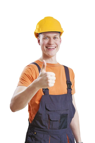 Construction worker giving thumbs up — Stock Photo, Image