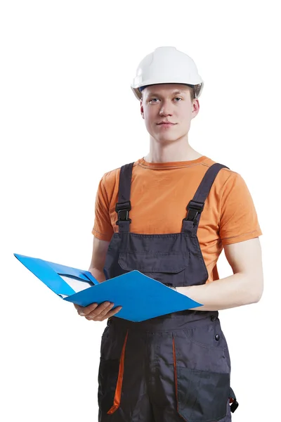 Construction worker holding folder — Stock Photo, Image