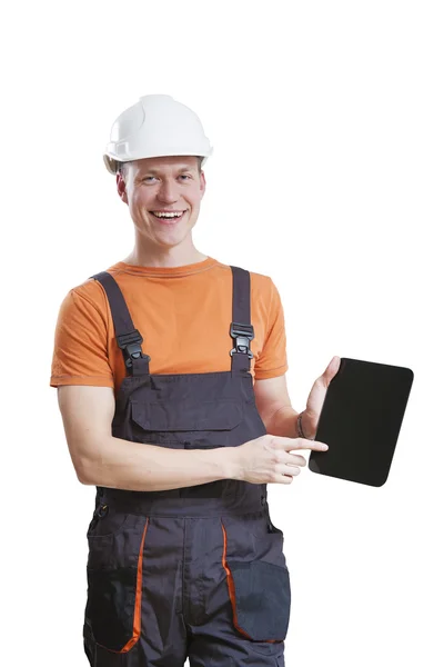 Construction worker with tablet — Stock Photo, Image