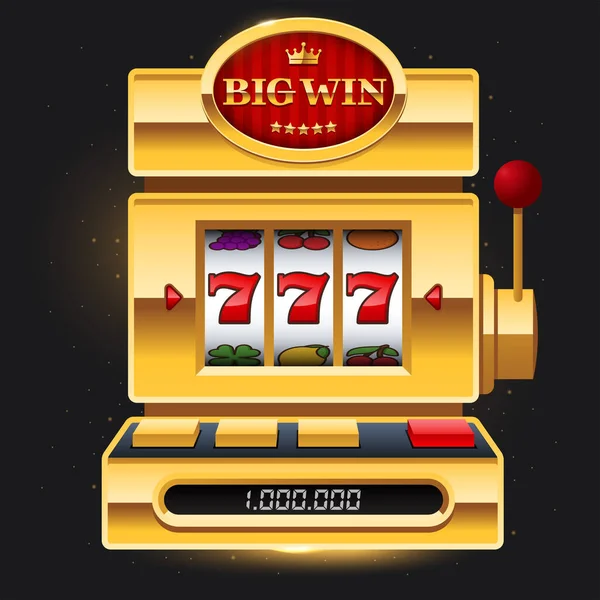 Golden Slot Machine Dark Background Big Win Sign Win 777 — Stock vektor