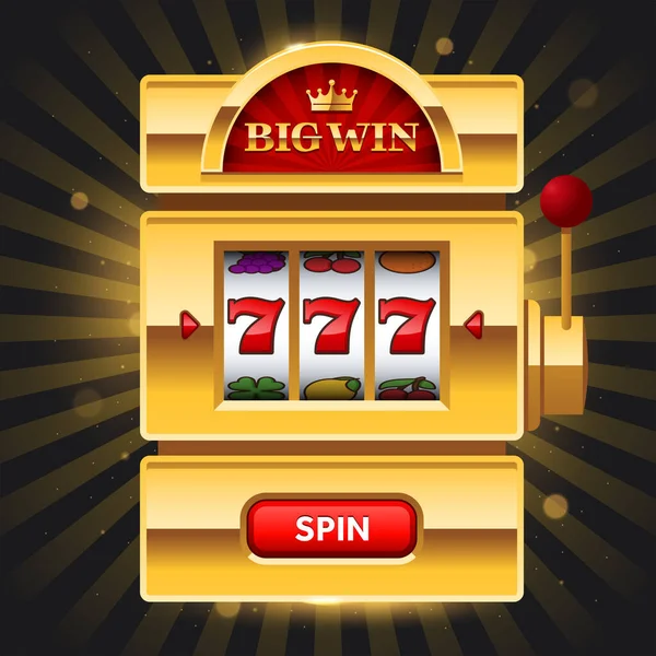 Golden Slot Machine Dark Background Big Win Sign Win 777 — Vettoriale Stock