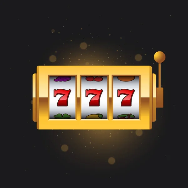 Shining Mini Golden Slot Machine Lucky Sevens Jackpot Dark Background — Vettoriale Stock