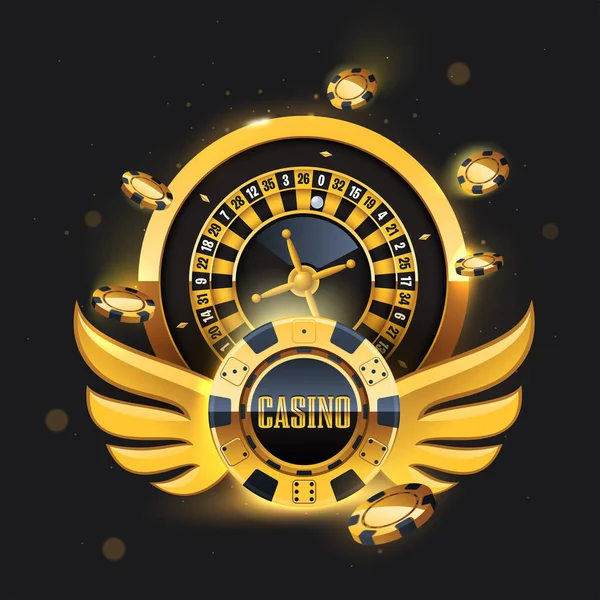 Золотые Игральные Карты Рулетка Летящие Фишки Покера Покерная Векторная Иллюстрация — стоковый вектор