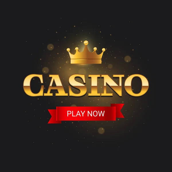 Casino Golden Sign Crown Red Ribbon Suitable Games Posters Flyers — Vector de stock