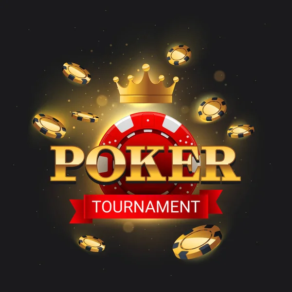 Poker Tournament Logo Flying Chips Dark Background Vector Illustration Poker — Stock Vector