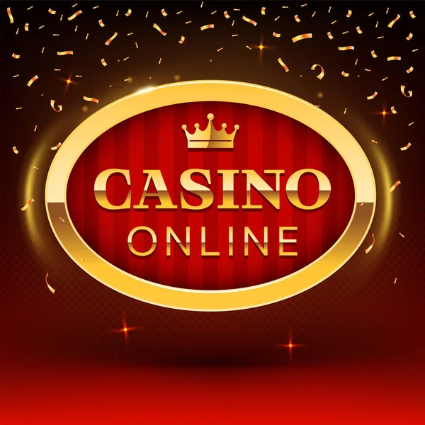 Online Casino Golden Frame Stripped Red Background Vector Illustration Casino — Stockvektor