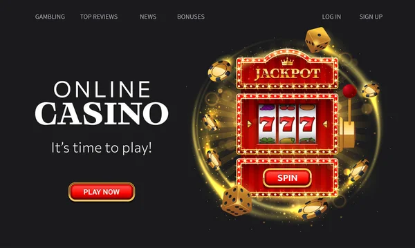 Casino Página Destino Línea Ganando Ilustración Vectorial Máquina Tragaperras Roja — Archivo Imágenes Vectoriales