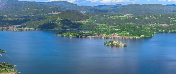Vue Panoramique Sur Lac Orta Paysage Naturel Des Collines Entourant — Photo