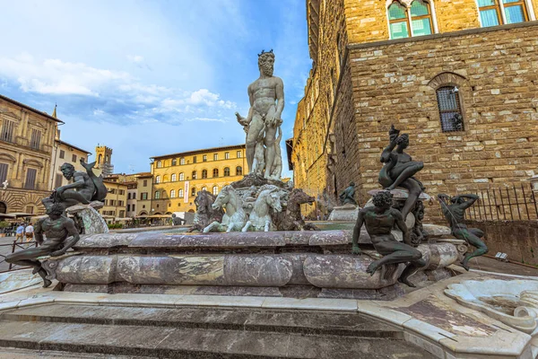 Centrální Náměstí Neptun Foutain Palác Vecchio Středověkém Slavném Městě Florencie — Stock fotografie