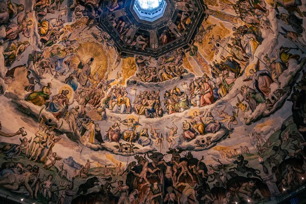 Детали Внутренних Картин Купола Собора Дуомо Средневековом Знаменитом Городе Флоренция — стоковое фото