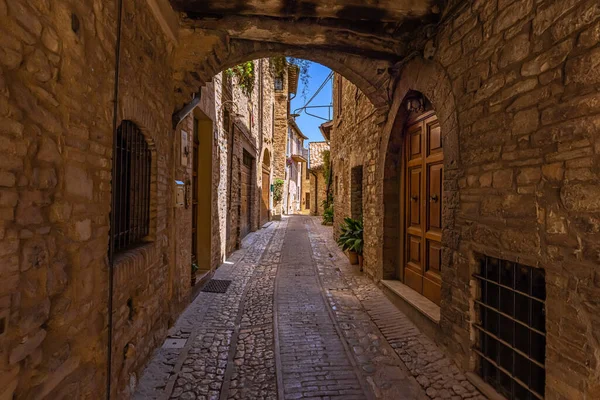 Street View Középkori Város Spello Umbria Olaszország — Stock Fotó