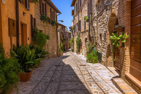 Talya Nın Umbria Kentindeki Ortaçağ Şehri Spello Nun Sokak Manzarası — Stok fotoğraf