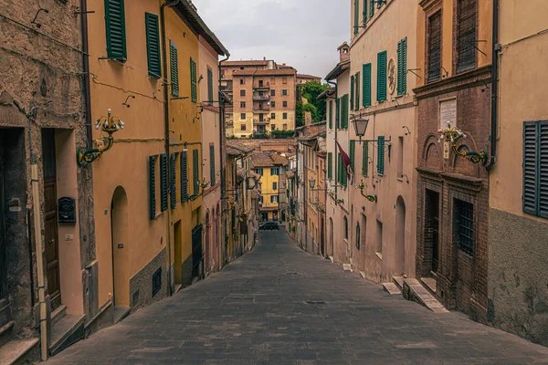 Street View Van Middeleeuwse Stad Siena Toscane Italië — Stockfoto