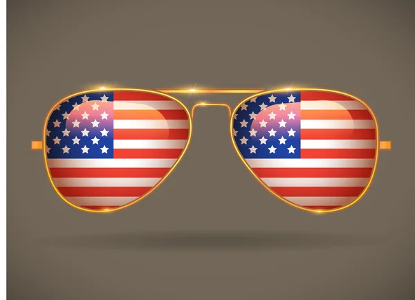 Gafas de sol con reflejo bandera americana — Vector de stock