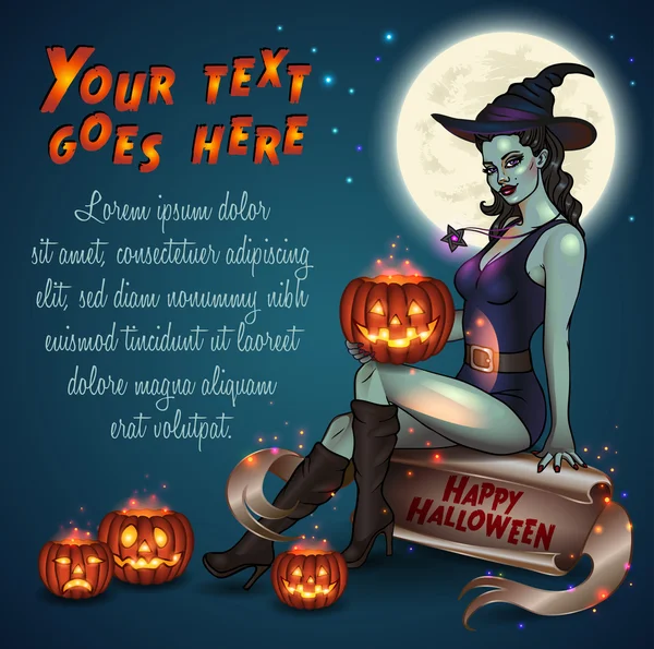 Boldog halloween-aláírással boszorkány — Stock Vector