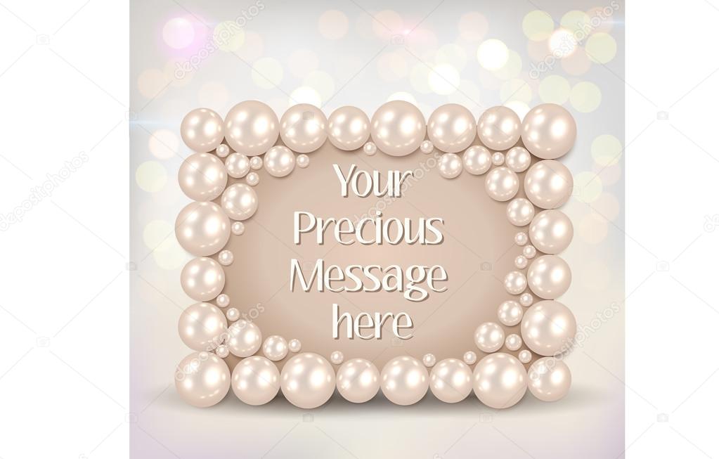 Shiny pearls frame on bokeh background