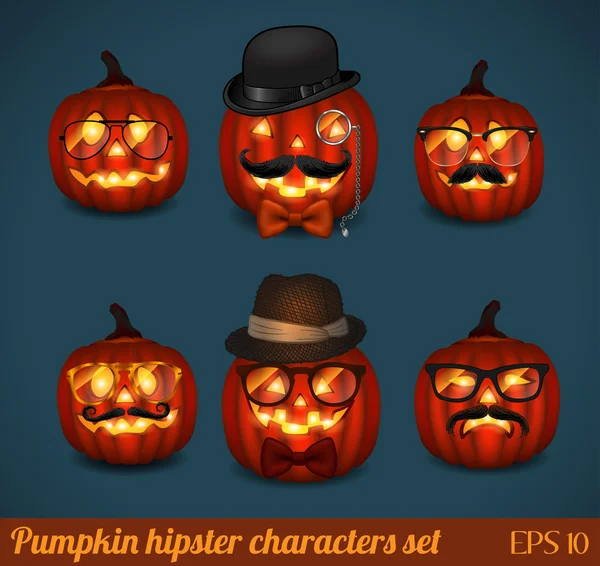 Halloween pumpkin hipster icon set — Stock Vector