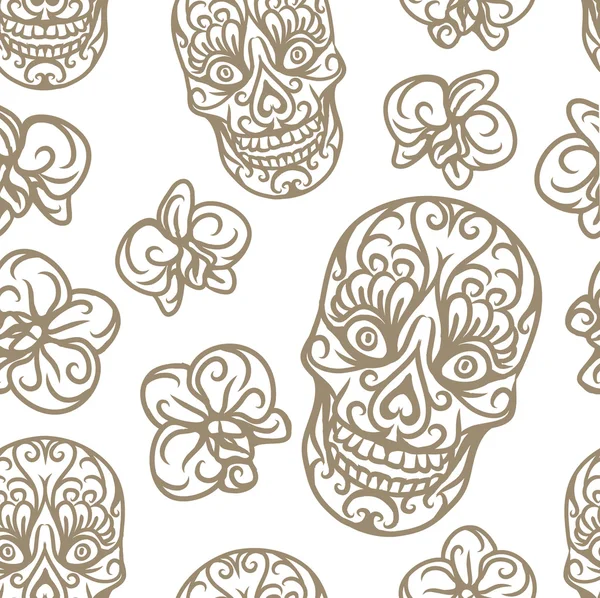 Calavera dibujada a mano patrón sin costuras — Archivo Imágenes Vectoriales