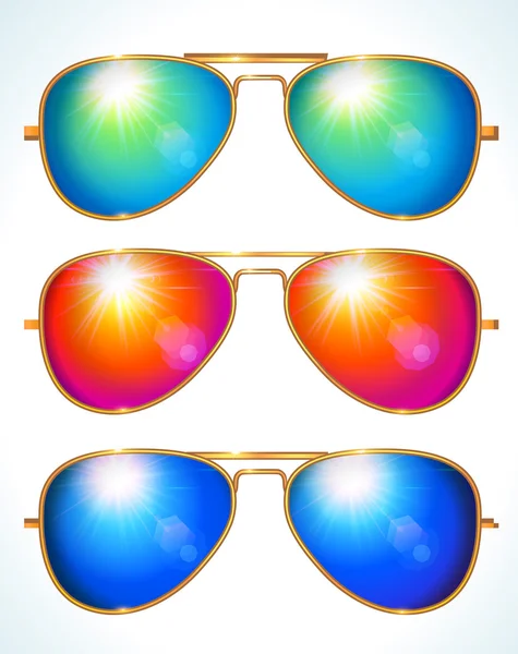 Set of colorful aviator shape sunglasses — Stock Vector