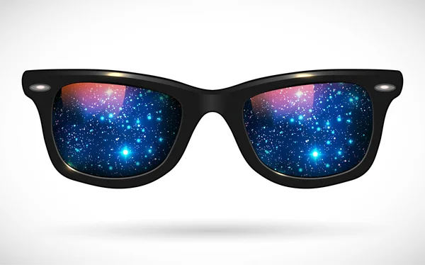 Wayfarer sunglasses reflecting outer space — Stock Vector