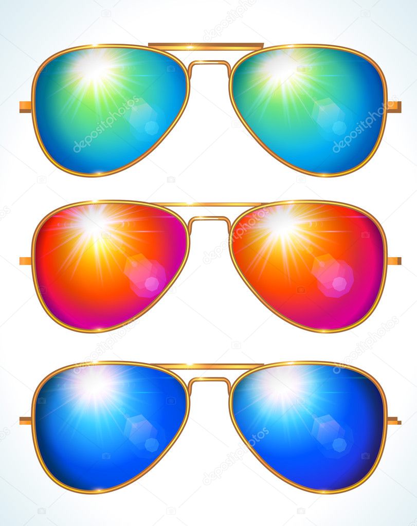 Set of colorful aviator shape sunglasses